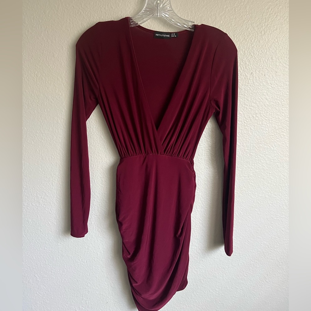 PrettyLittleThing Deep Red Long Sleeve Dress
